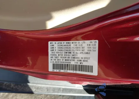 2006 Honda Cr-V Ex from USA, damaged, VIN JHLRD78806C006888